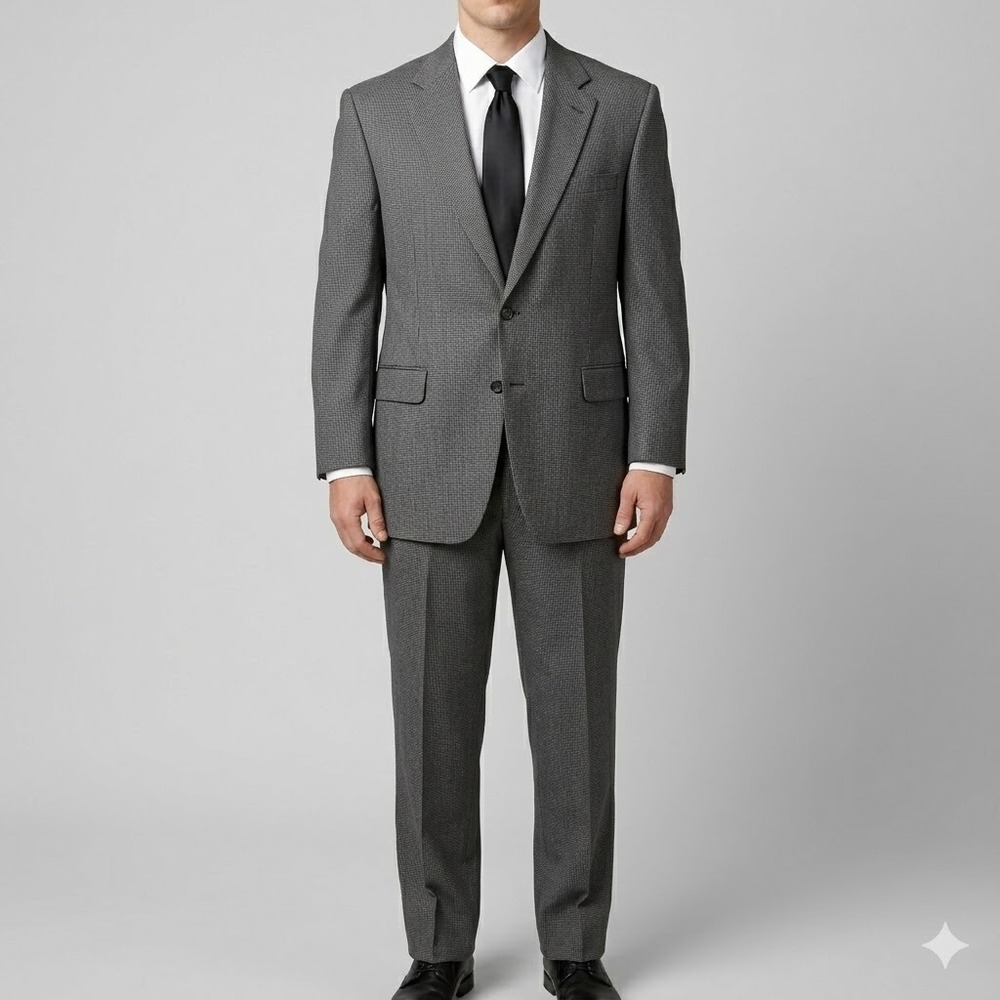 Jos. A. Bank 100% Wool Two-Button Suit Set 43R 37W Micro-Pattern Gray